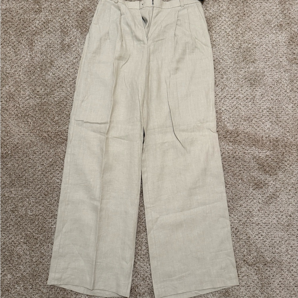 Massimo Dutti Cream Wide Leg Pants 100% linen